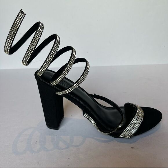 Charlotte Russe Women's High Heels Black with Sparkly Silver Ankle Wraps Size 10 - Picture 4 of 8